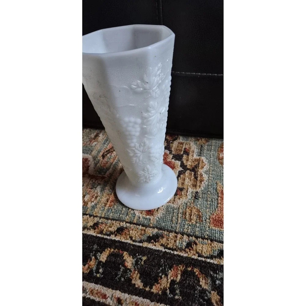 Vintage Milk Glass Grape Vase Pedestal White